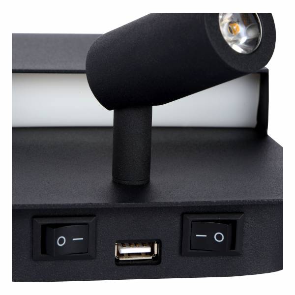 Lucide BOXER - Wandlamp - LED - 1x10W 3000K - Met USB oplaadpunt - Zwart Lucide