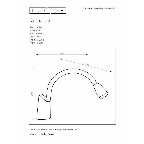 Lucide GALEN-LED - Bedlamp - LED - 1x3W 3000K - Zwart Lucide