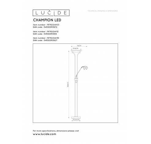 CHAMPION-LED - Leeslamp - Ø 25,4 cm - LED Dimb. - 3000K - Zwart Lucide  Lucide