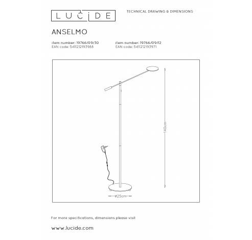 ANSELMO - Leeslamp - Ø 25 cm - LED Dimb. - 1x9W 3000K - Mat chroom Lucide  Lucide