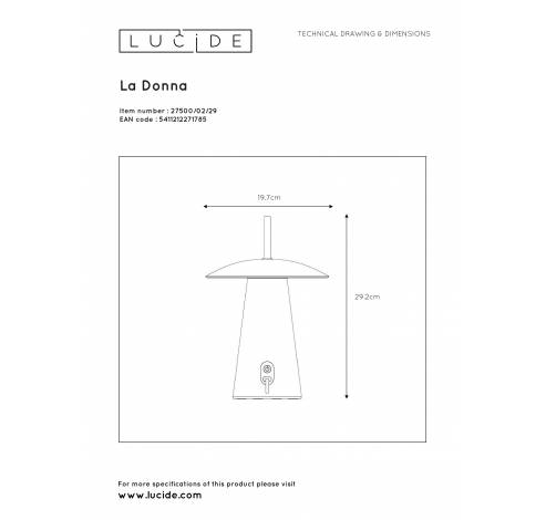 LA DONNA - Tafellamp Buiten - Ø 19,7 cm - LED Dimb. - 1x2W 2700K - IP54 - 3 StepDim - Antraciet Lucide  Lucide