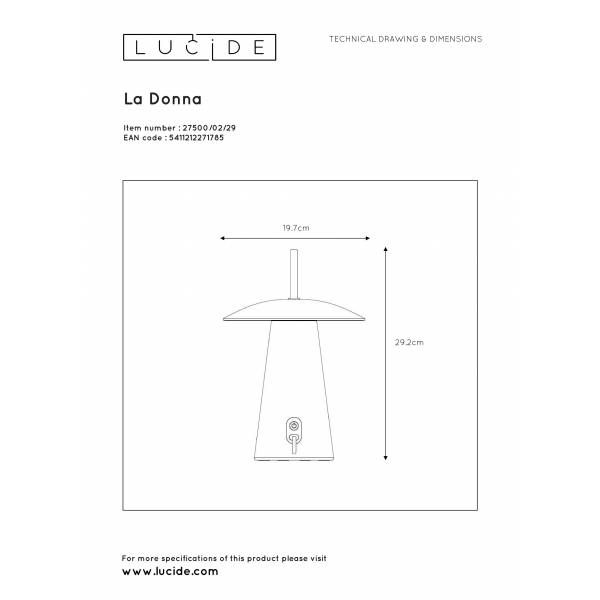 Lucide LA DONNA - Tafellamp Buiten - Ø 19,7 cm - LED Dimb. - 1x2W 2700K - IP54 - 3 StepDim - Antraciet Lucide