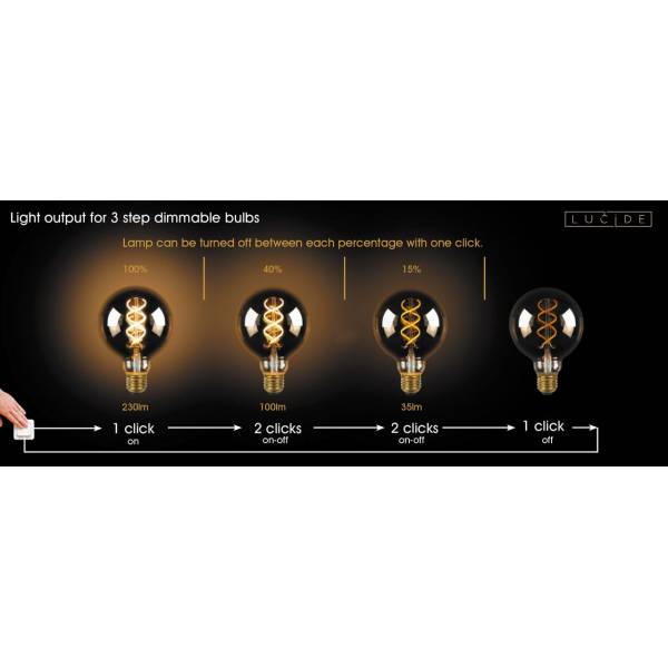 Lucide G125 - Filament lamp - Ø 12,5 cm - LED Dimb. - E27 - 1x5W 2200K - 3 StepDim - Fumé Lucide
