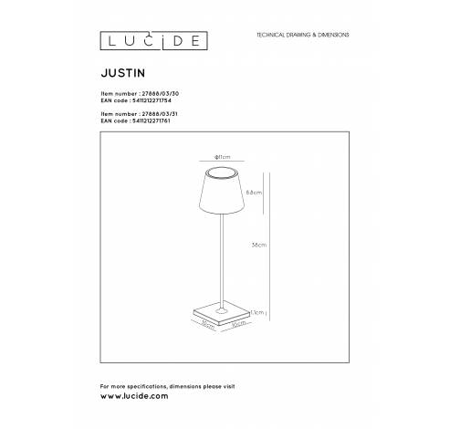 JUSTIN - Tafellamp Buiten - Ø 11 cm - LED Dimb. - 1x2,2W 3000K - IP54 - Zwart Lucide  Lucide