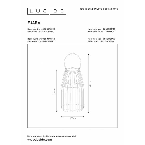 Lucide FJARA - Tafellamp Buiten - Ø 17,5 cm - LED Dimb. - 1x0,3W 3200K - IP44 - Zwart Lucide