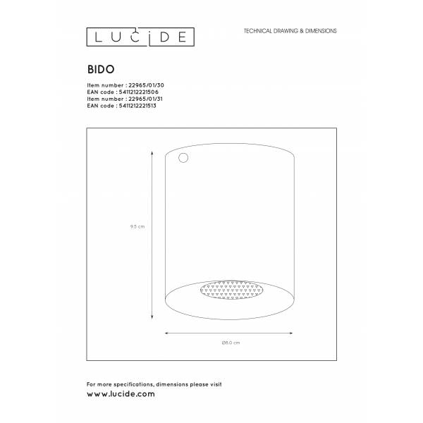 Lucide BIDO - Plafondspot - Ø 8 cm - 1xGU10 - Wit Lucide