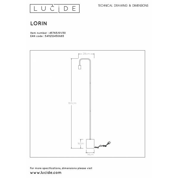 Lucide LORIN - Vloerlamp - 1xE27 - Zwart Lucide