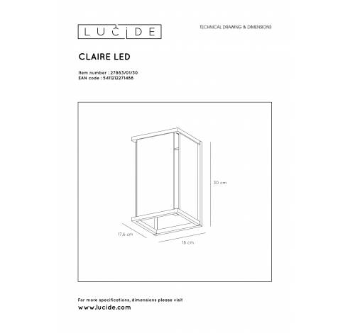 CLAIRE - Wandlamp Buiten - 1xE27 - IP54 - Antraciet Lucide  Lucide