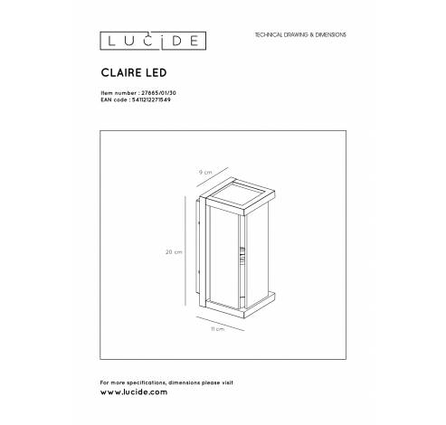 CLAIRE MINI - Wandlamp Buiten - 1xE27 - IP54 - Antraciet Lucide  Lucide