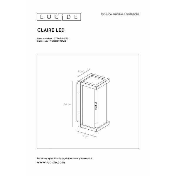 Lucide CLAIRE MINI - Wandlamp Buiten - 1xE27 - IP54 - Antraciet Lucide