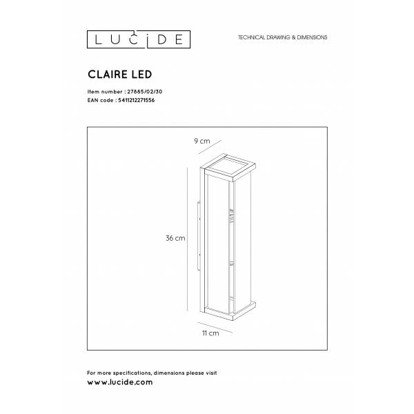 Lucide CLAIRE MINI - Wandlamp Buiten - 2xE27 - IP54 - Antraciet Lucide