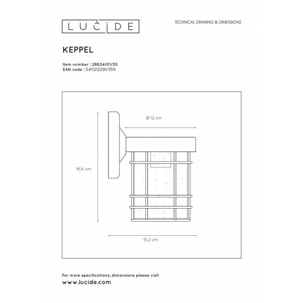 Lucide KEPPEL - Wandlamp Buiten - 1xE27 - IP23 - Zwart Lucide
