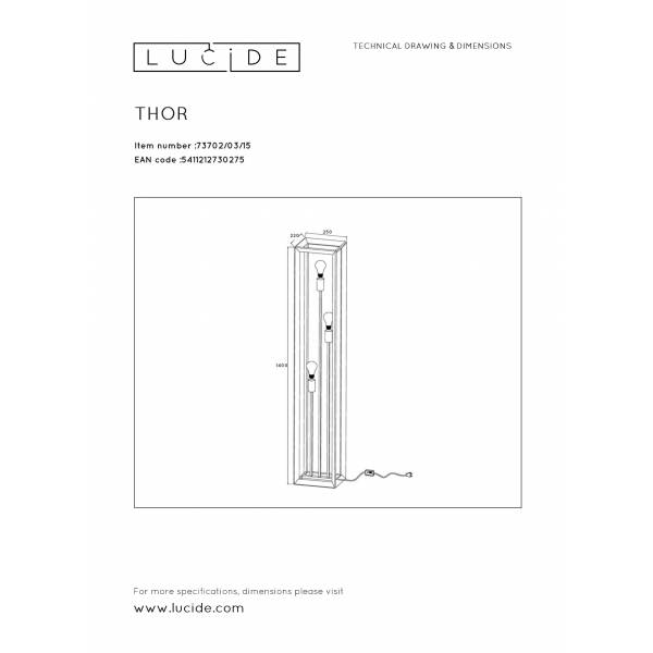 Lucide THOR - Vloerlamp - 3xE27 - Grijs ijzer Lucide