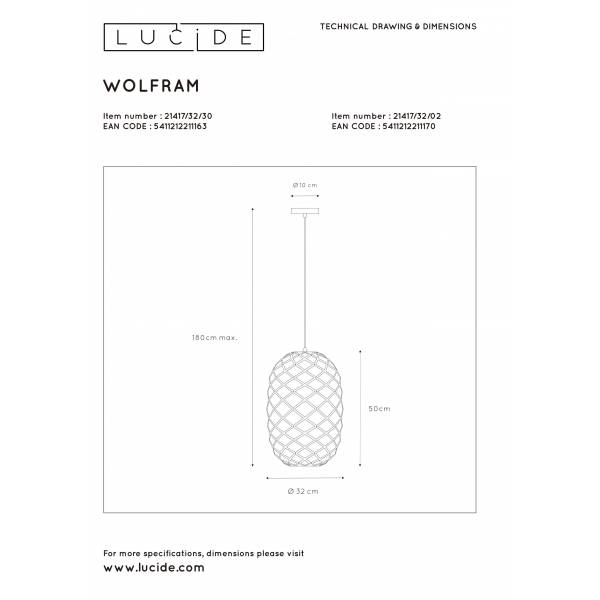 Lucide WOLFRAM - Hanglamp - Ø 32 cm - 1xE27 - Mat Goud / Messing