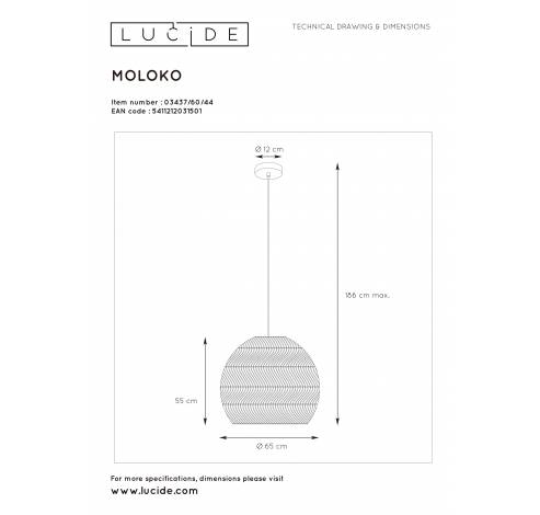 MOLOKO - Hanglamp - Ø 65 cm - 1xE27 - Okergeel  Lucide