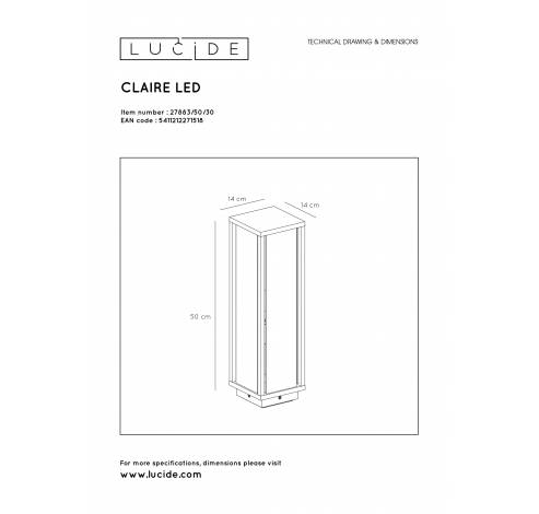 CLAIRE 27883/50/30 Sokkellamp Buiten - 1xE27 - IP54 - Antraciet  Lucide