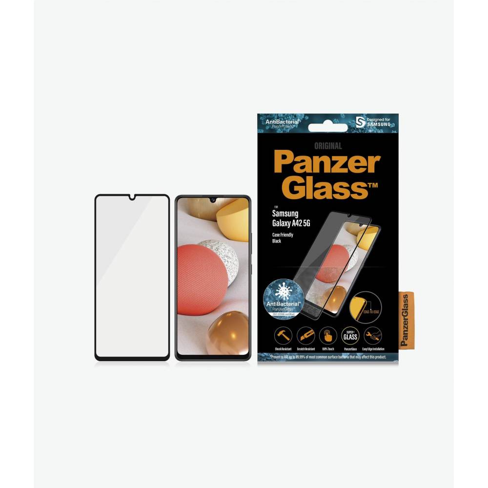 PanzerGlass Screenprotector 7250 ScreenProtector Samsung Galaxy A42 5G - Zwart - Antibacterieel