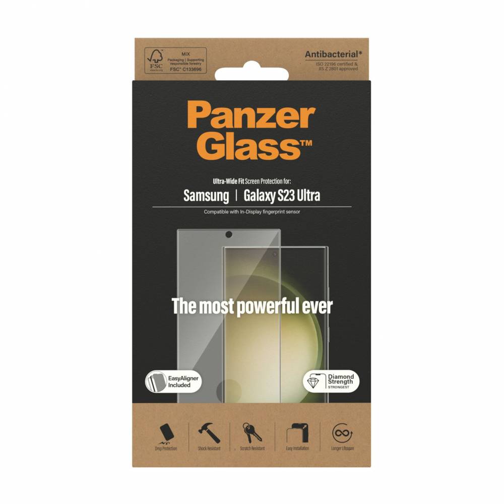 PanzerGlass Screenprotector 7317 Screen Protector Samsung Galaxy S23 Ultra | Ultra-Wide Fit w. EasyAligner
