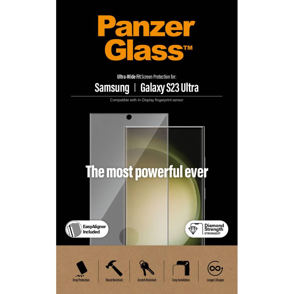 PanzerGlass Screenprotector 7317 Screen Protector Samsung Galaxy S23 Ultra | Ultra-Wide Fit w. EasyAligner