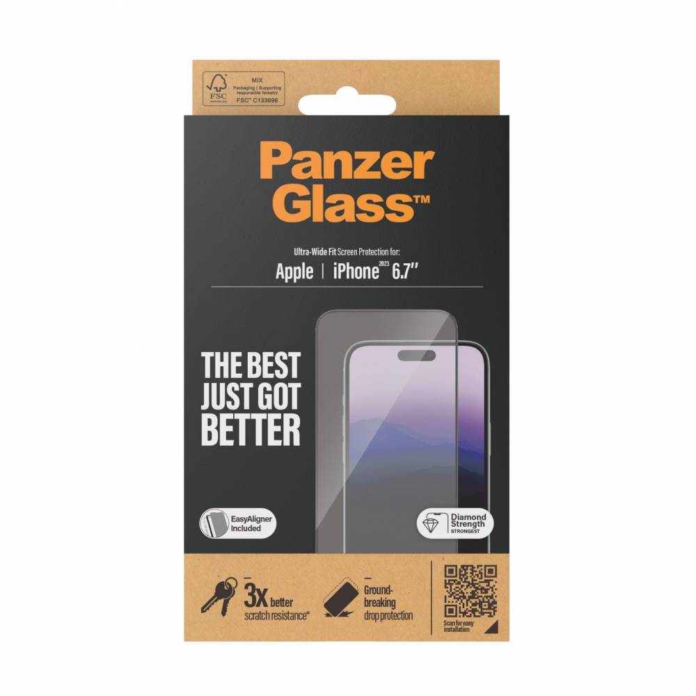 PanzerGlass Screenprotector 2811 Screen Protector iPhone 15 Plus | Ultra-Wide Fit w. EasyAligner
