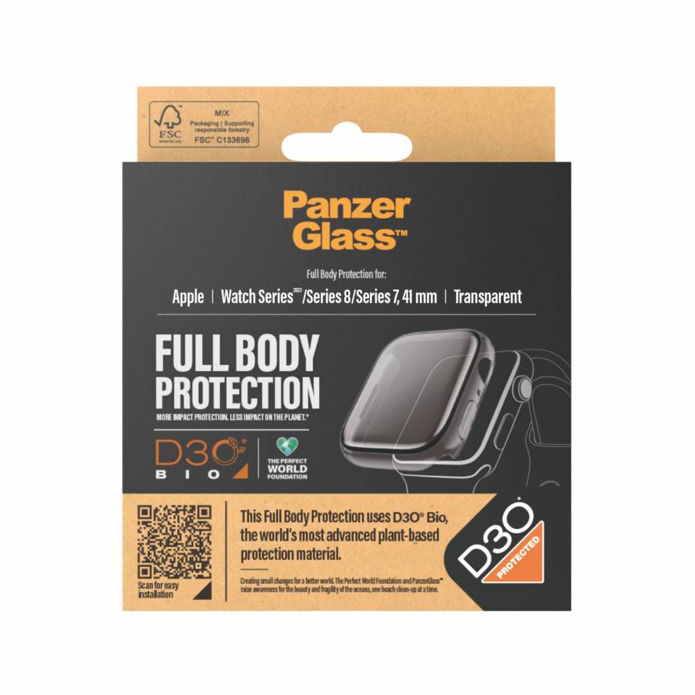 PanzerGlass Screenprotector 3686 Screen Protector Full Body Apple Watch Series 9 with D30 | 41mm |Transparent