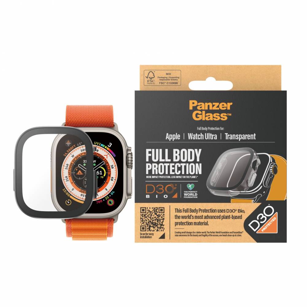 PanzerGlass Screenprotector 3688 Screenprotector Full Body met D3O Apple Watch Ultra 2 | Ultra| 49 mm | Transparant