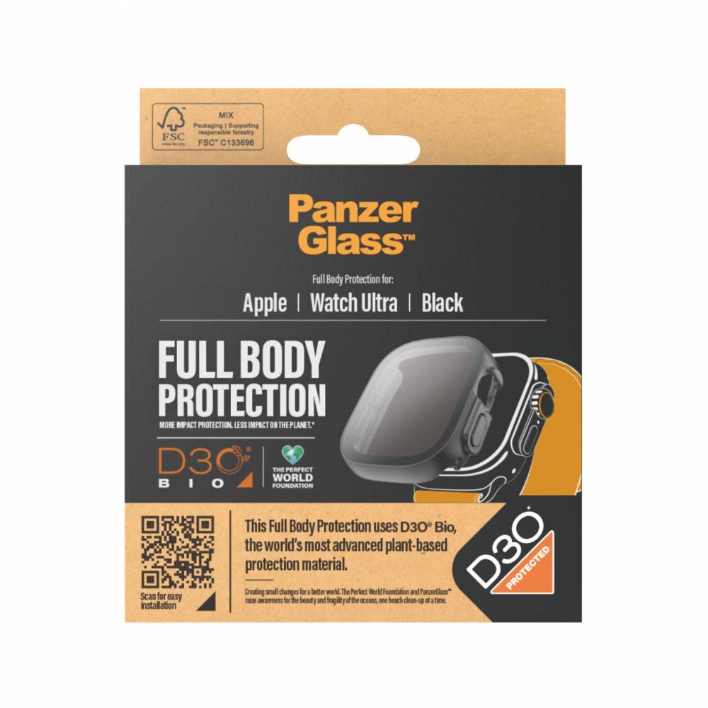 PanzerGlass Screenprotector 3691 Screenprotector Full Body met D3O Apple Watch Ultra 2 | Ultra| 49 mm | Zwart