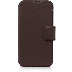 iPhone 14 Plus housse wallet cuir brun chocolat Decoded