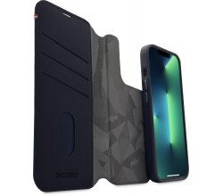 iPhone 14 Pro Max hoesje wallet afneembaar leder staal blauw Decoded
