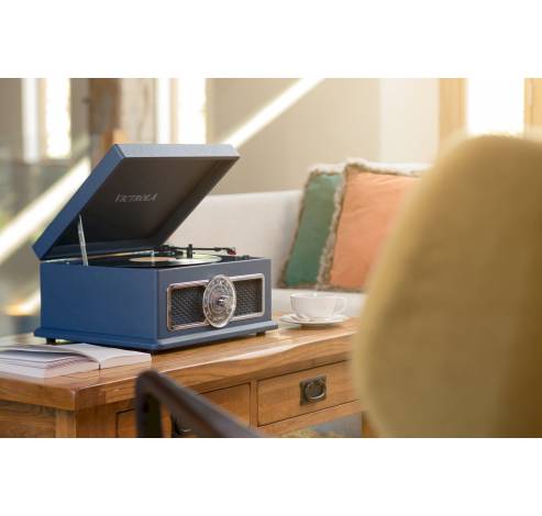 VTA-810B-BLU-EU Victrola Plaza Music Ctr blauw leder  Victrola