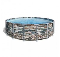 Power Steel™ complete set bovengronds zwembad met filterpomp Ø 549 x 132 cm stenen muur look (natuursteen), rond 