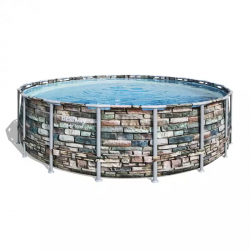 Bestway Power Steel™ complete set bovengronds zwembad met filterpomp Ø 549 x 132 cm stenen muur look (natuursteen), rond
