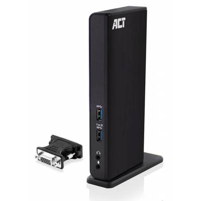 USB Dual Docking Station, met HDMI, DVI, 2x USB 3.2 Gen 1 (USB 3.0) , 4x USB 2.0, Ethernet en 2x 3,5mm  Act