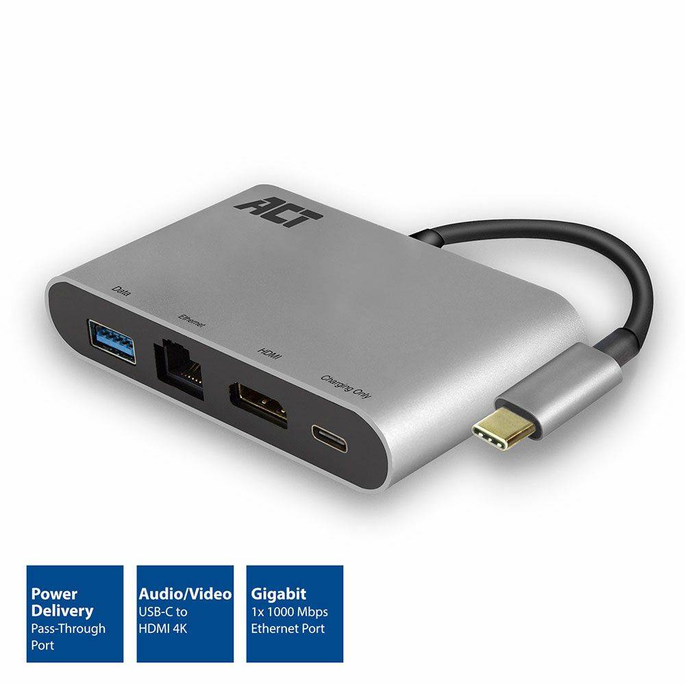 Act USB hub USB-C naar HDMI multiport adapter met ethernet en USB hub