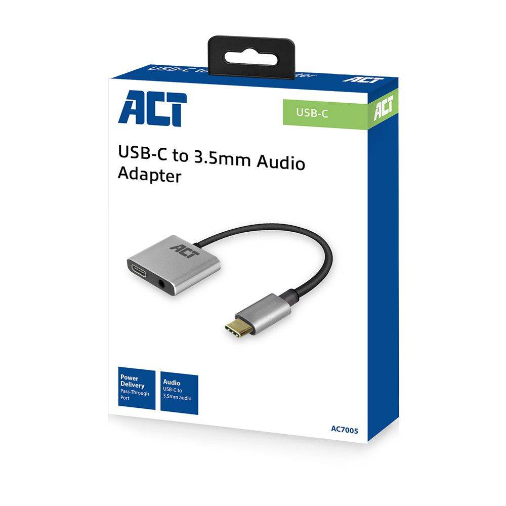 Act USB-kabel USB-C naar 3,5mm jack audio adapter en PD pass through