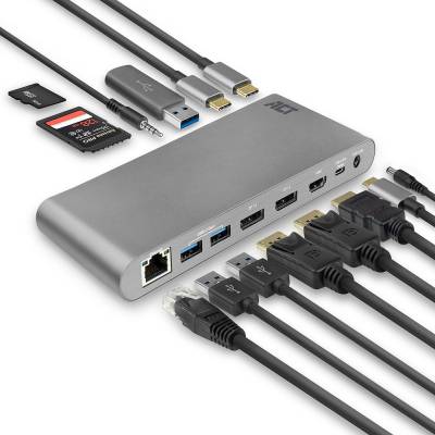 USB-C dockingstation 3 monitoren HDMI, DisplayPort, met ethernet, USB-hub, kaartlezer en audio  Act