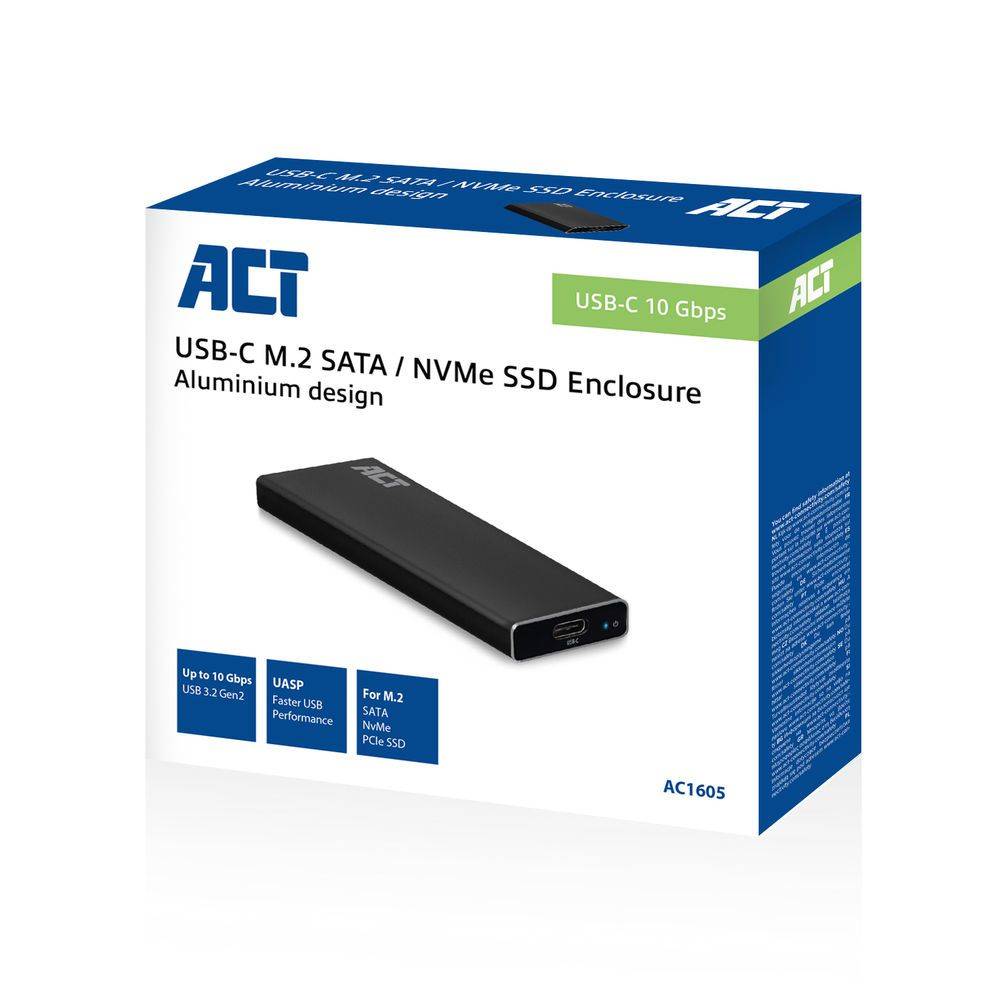 Act Hardeschijfbehuizing USB-C M.2 SATA en NVMe SSD behuizing