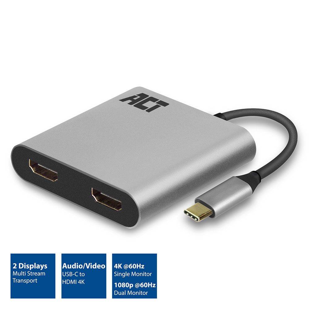 Act Adapter USB USB-C naar HDMI dubbele monitor MST