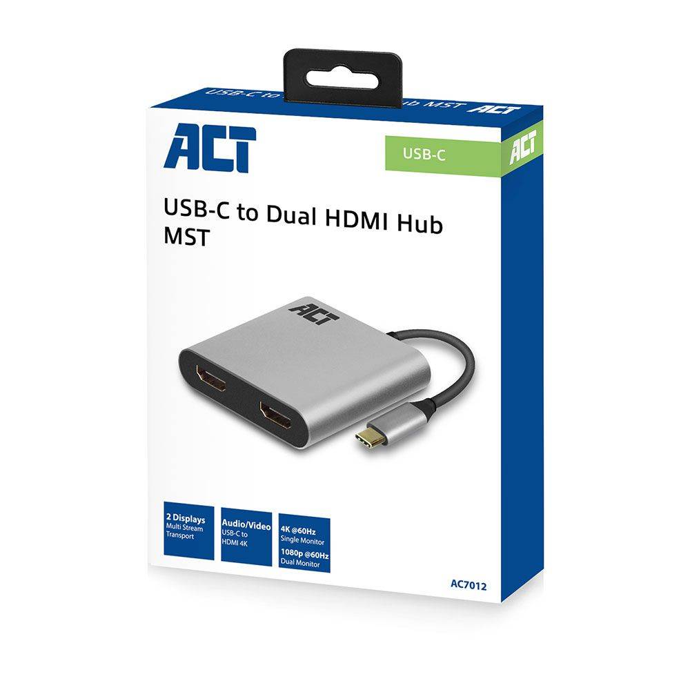 Act Adapter USB USB-C naar HDMI dubbele monitor MST