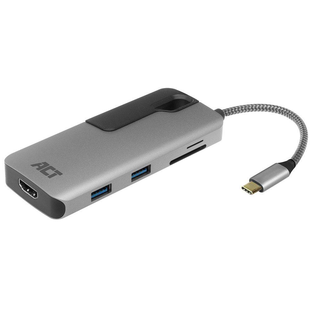 Act Docking Station PC USB-C naar HDMI multipoortadapter 4K, USB-hub, kaartlezer