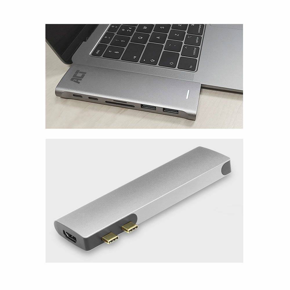 Act USB-kabel USB-C Thunderbolt™ 3 naar HDMI multiport adapter 4K, USB hub, cardreader en PD pass through