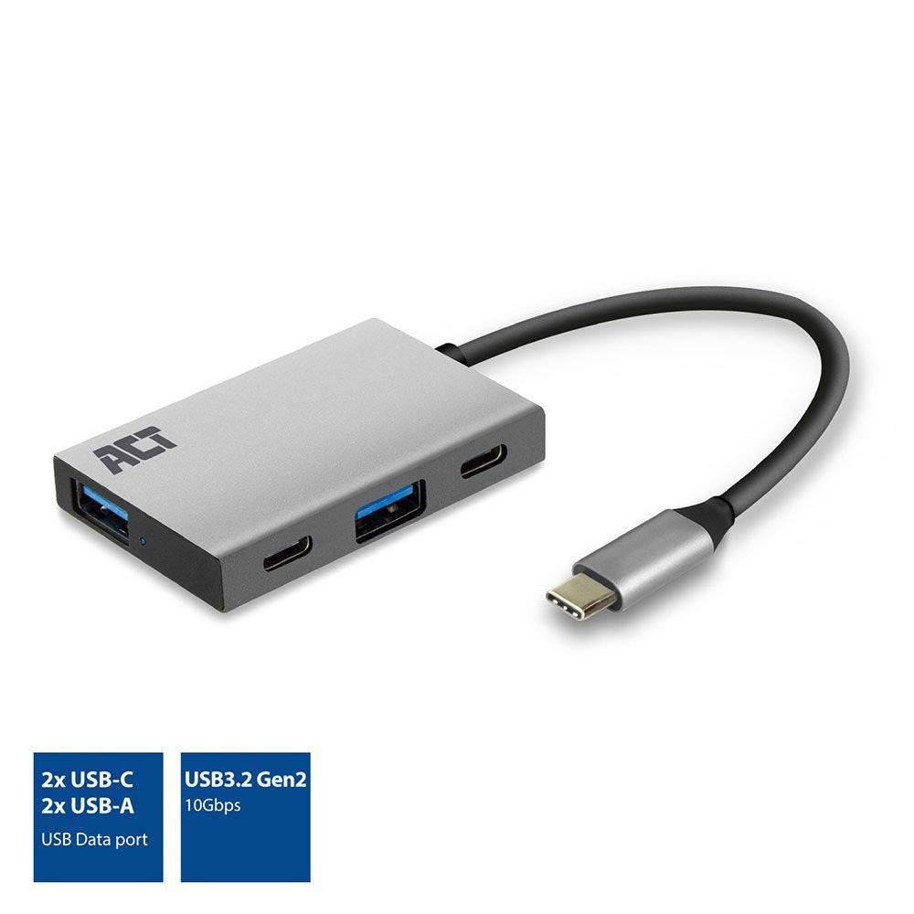 Act USB hub USB-C Hub 4 poorten met 2x USB-C en 2x USB-A, SuperSpeed 10Gbit/s