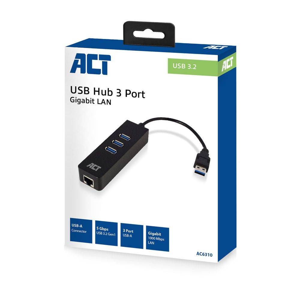 Act USB hub USB-C Hub 3-poort en Ethernet