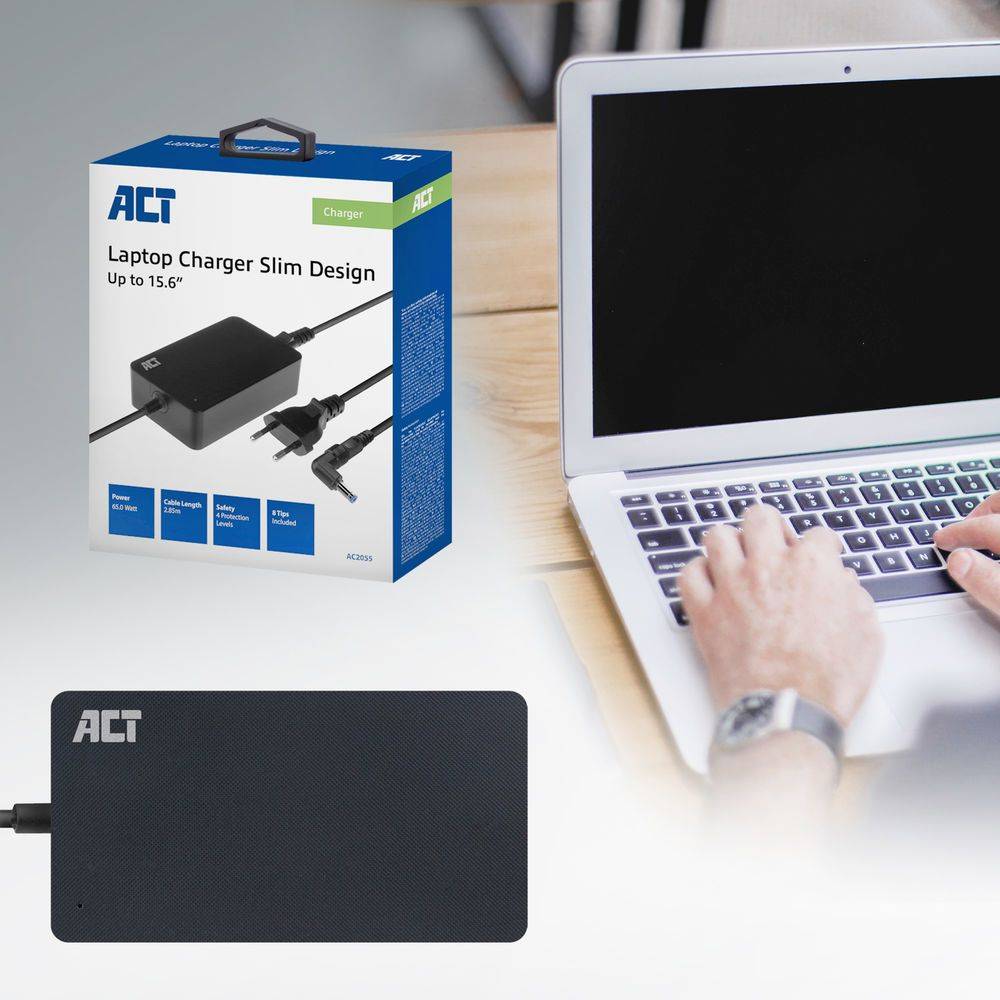 Act Oplader Compacte laptoplader 65W (voor laptops tot 15,6 inch)