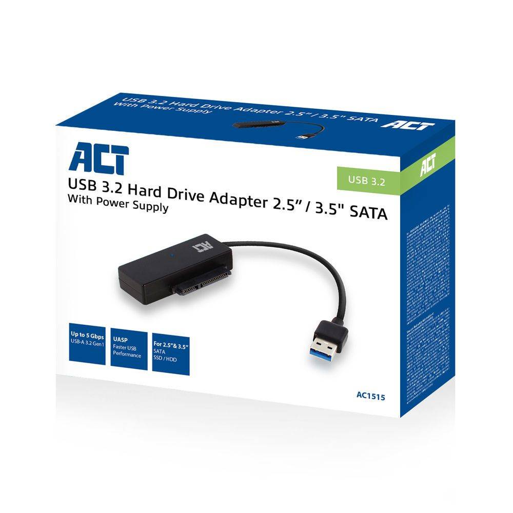 Act Adapter USB USB 3.2 Gen1 naar 2,5/3,5 inch SATA-adapterkabel voor SSD/HDD