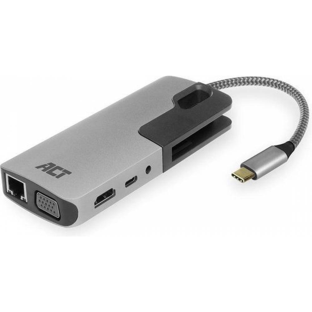 Act USB hub USB-C naar HDMI of VGA multipoortadapter 4K met ethernet en USB-hub