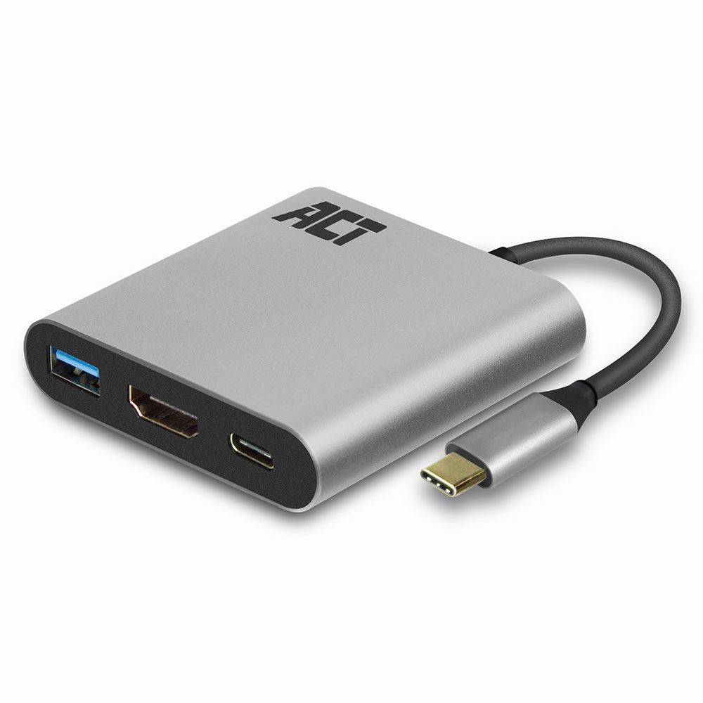 Act Adapter USB USB-C naar HDMI multipoortadapter 4K, USB-hub, PD-doorvoer