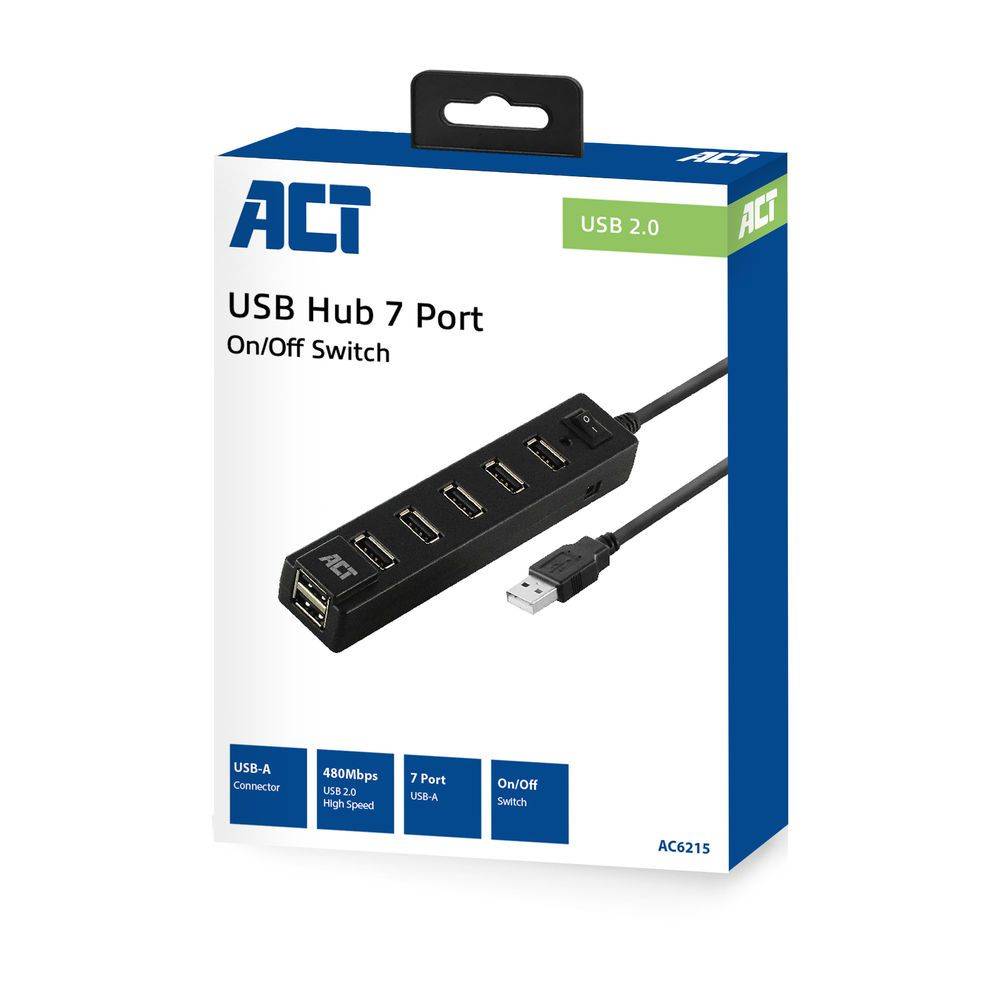 Act USB hub USB-hub 7-poorts met aan- en uitschakelaar