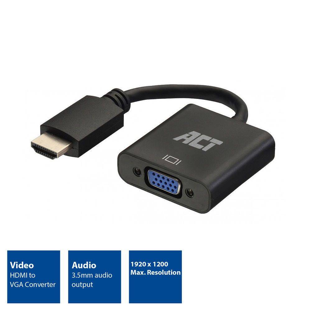 Act Adapter USB 0,15 meter, HDMI-A mannelijke naar VGA vrouwelijke adapter, met audio
