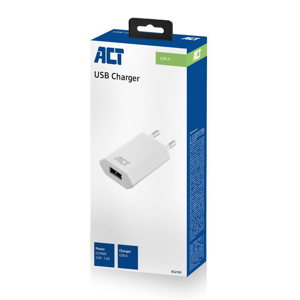 Act Adapter USB USB-oplader, 1-poorts, 1A, 5W, Wit